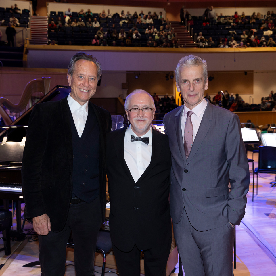 Richard E Grant and Peter Capaldi helped Patrick Doyle co-host two birthday concerts in Edinburgh and Glasgow